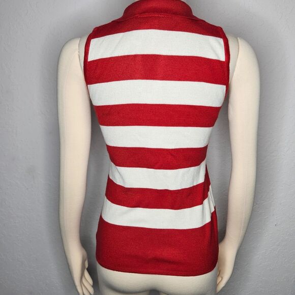 Lacoste Red White Striped Sleeveless Knit Polo Top Retro Y2K Preppy Size 6 Small - Picture 4 of 6